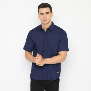 Atlanta Shirt Navy - Kemeja Pria Warna Biru Dongker Lengan Pendek