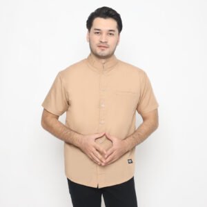 Yaman Shirt Mocca - Kemeja Koko Shanghai Pria Lengan Pendek Mocca