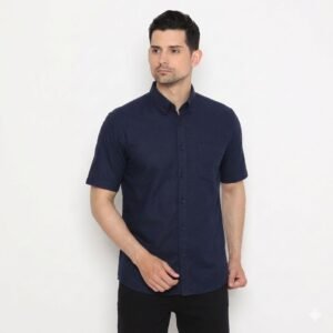 Michigan Shirt Navy - Kemeja Polo Pria Warna Navi/Biru Dongker Lengan Pendek