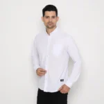 Albama Shirt White- Kemeja Polo Pria Warna Putih Lengan Panjang