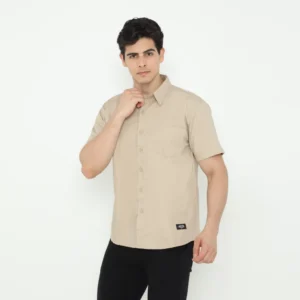Atlanta Shirt Cream - Kemeja Pria Warna Coklat Muda Lengan Pendek