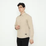 Alaska Shirt Cream - Kemeja Pria Warna Coklat Muda Lengan Panjang