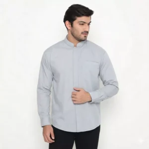 Oman Shirt Grey- Kemeja Koko Shanghai Pria Lengan Panjang Grey
