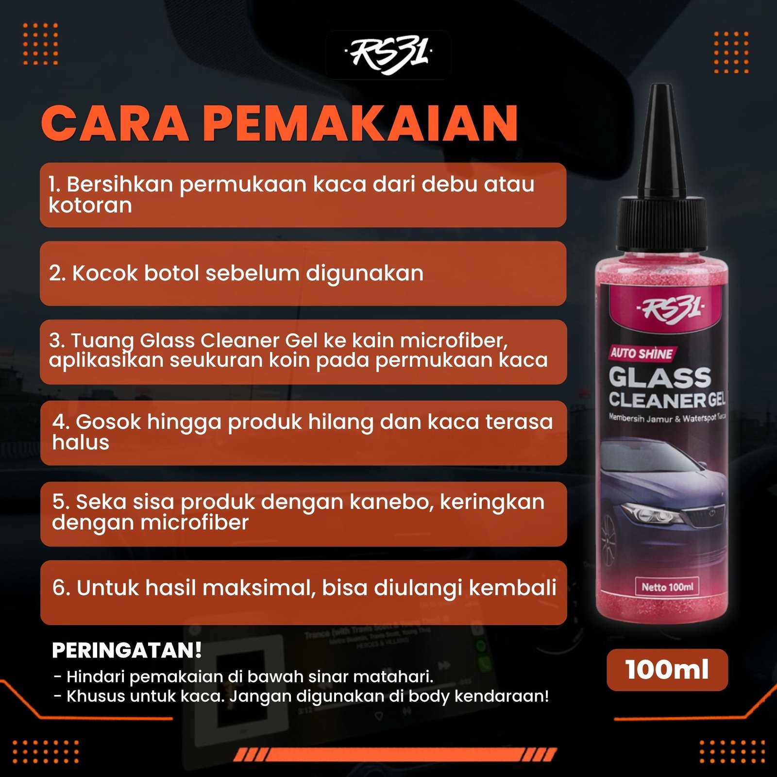 Gel Glass Cleaner – Penghilang Jamur & Kerak Air, Waterspot Remover Kaca Mobil 100ml, Aman & Efektif - Gambar 5