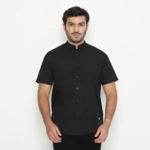 Yaman Shirt Hitam - Kemeja Koko Shanghai Pria Lengan Pendek Hitam
